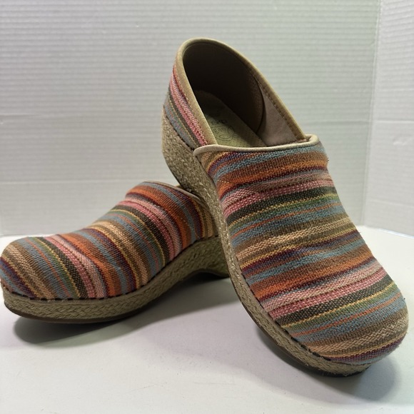 Dansko Vegan Womens Size EU 39‎ US 8.5 -9 Striped Multi Slip On Work Clog Shoes - Picture 1 of 10